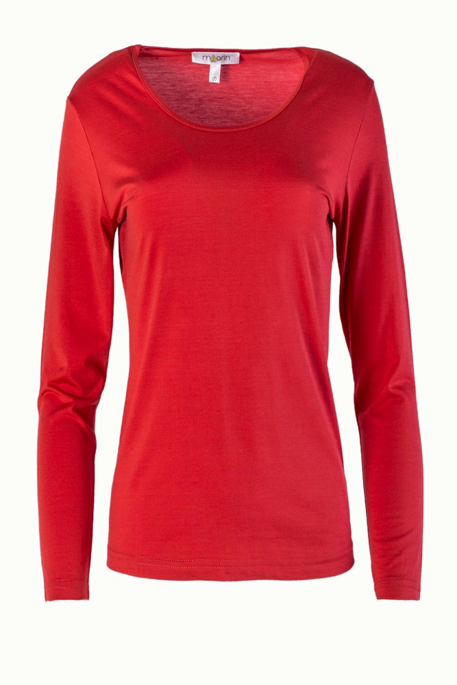Mandarin Silk  Long Sleeve Red T-Shirt