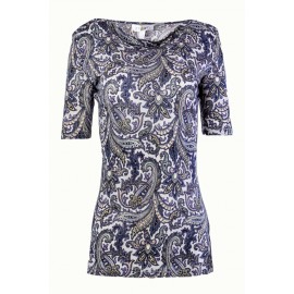 Mandarin Silk Stamped Blouse with short sleeves